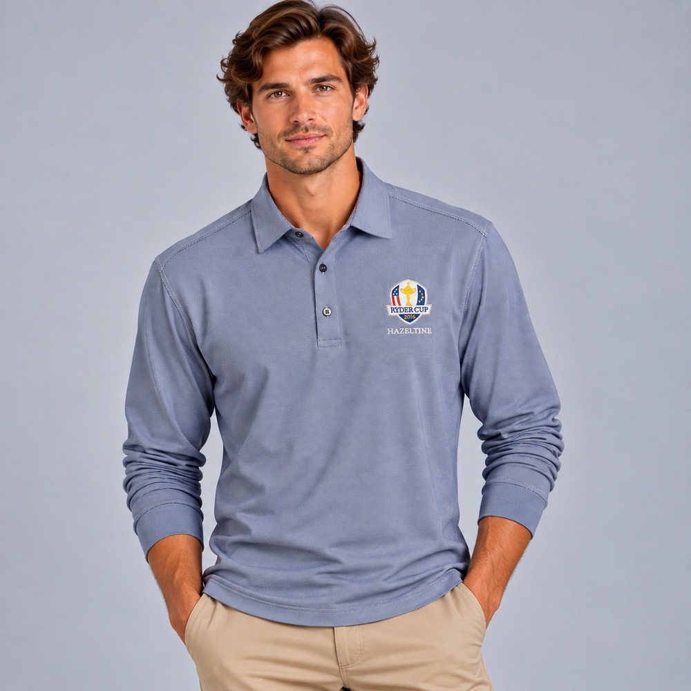 FootJoy Mens 2016 Ryder Cup Hazeltine Long Sleeve Golf Polo Blue Stripe Large